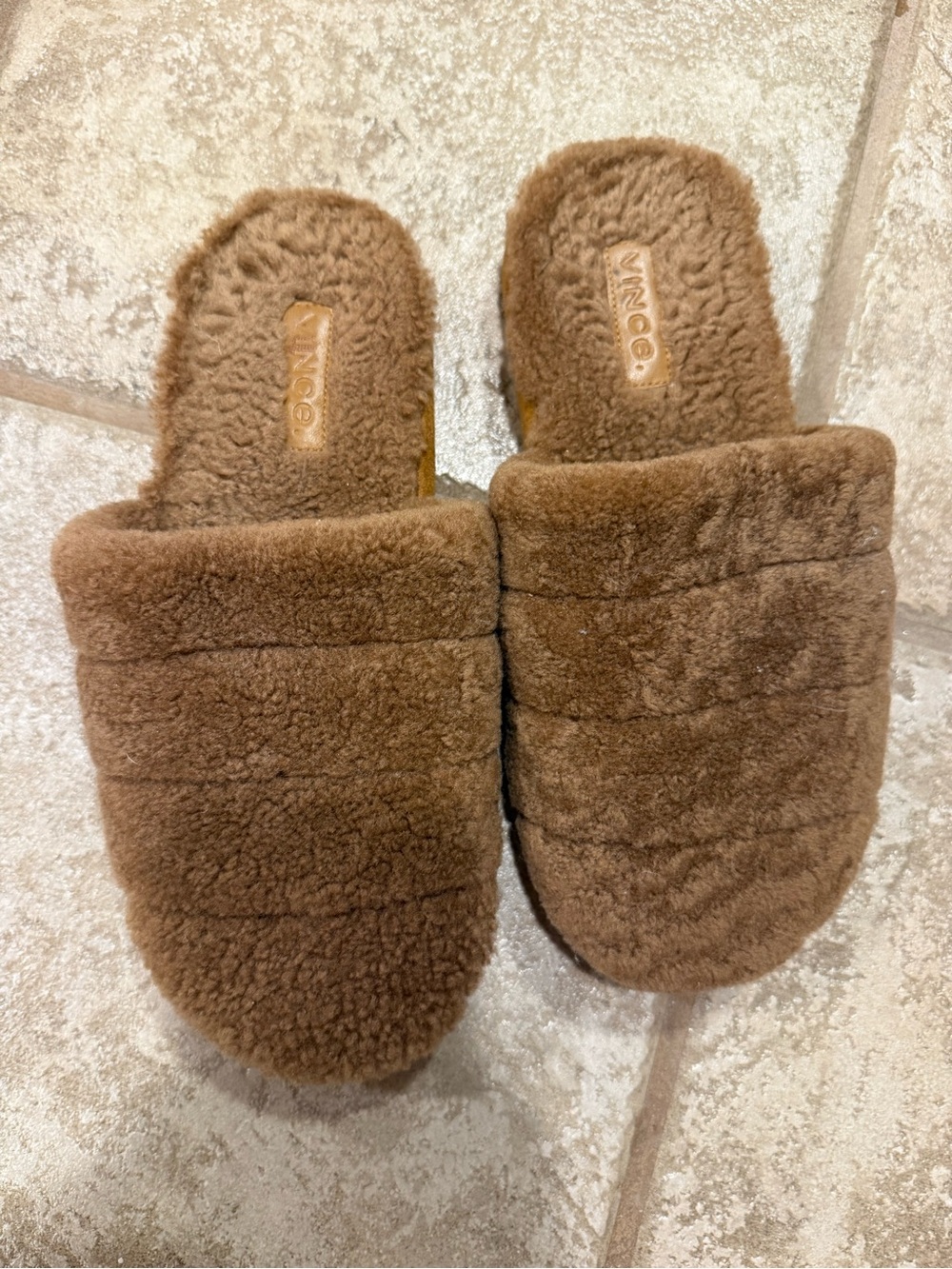 Vince Brown Faux-Shearling Slide Slippers